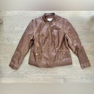 Sonoma brown vegan leather jacket distressed women’s size large